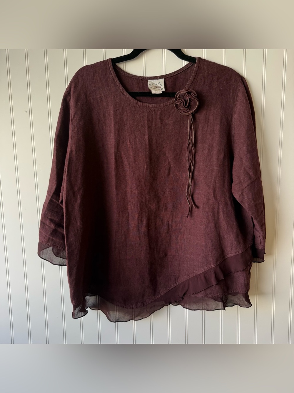Donna Made in USA 100% Linen Blouse 90s Style Lagenlook Boho Artsy Top